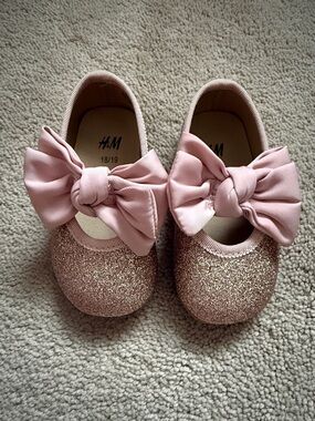 H&M Rose Pink Glitter Bow Baby Ballet Flats